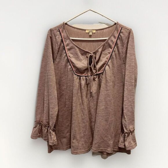 KORI America Women's Size Large Top Pink Lavender Casual Boho Embroidered - Picture 1 of 7